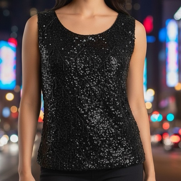 Vintage sequin party flapper sparkly beaded wool crop top size M - Picture 1 of 7